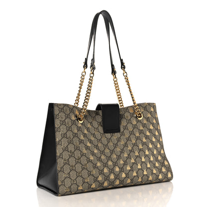 Gucci GG Supreme Monogram Bees Medium Padlock Tote Beige Oro Black 3 of 16