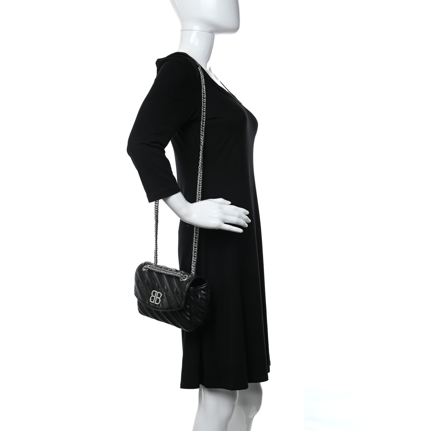 Calfskin Logo Matelasse S BB Round Shoulder Bag Black