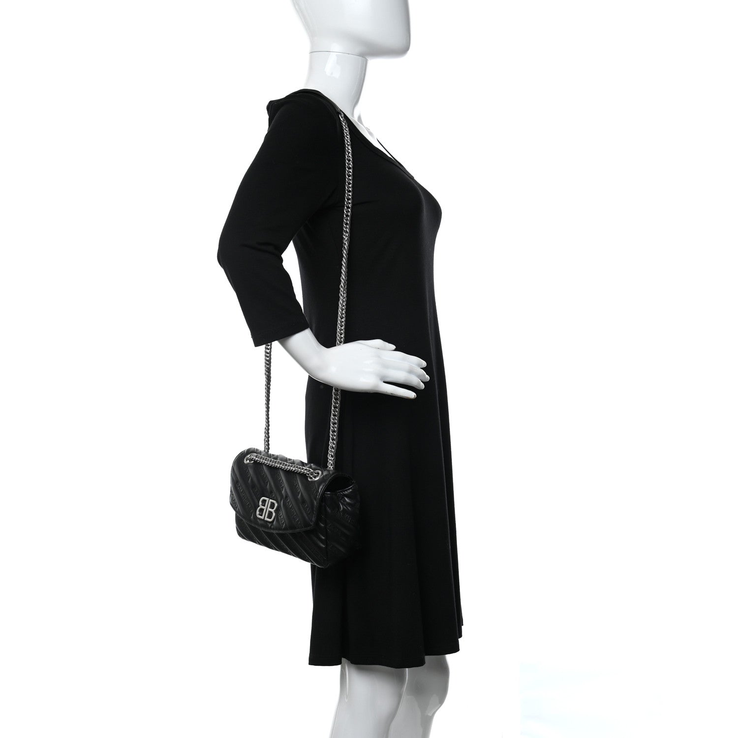 Balenciaga Calfskin Logo Matelasse S BB Round Shoulder Bag Black 2 of 12