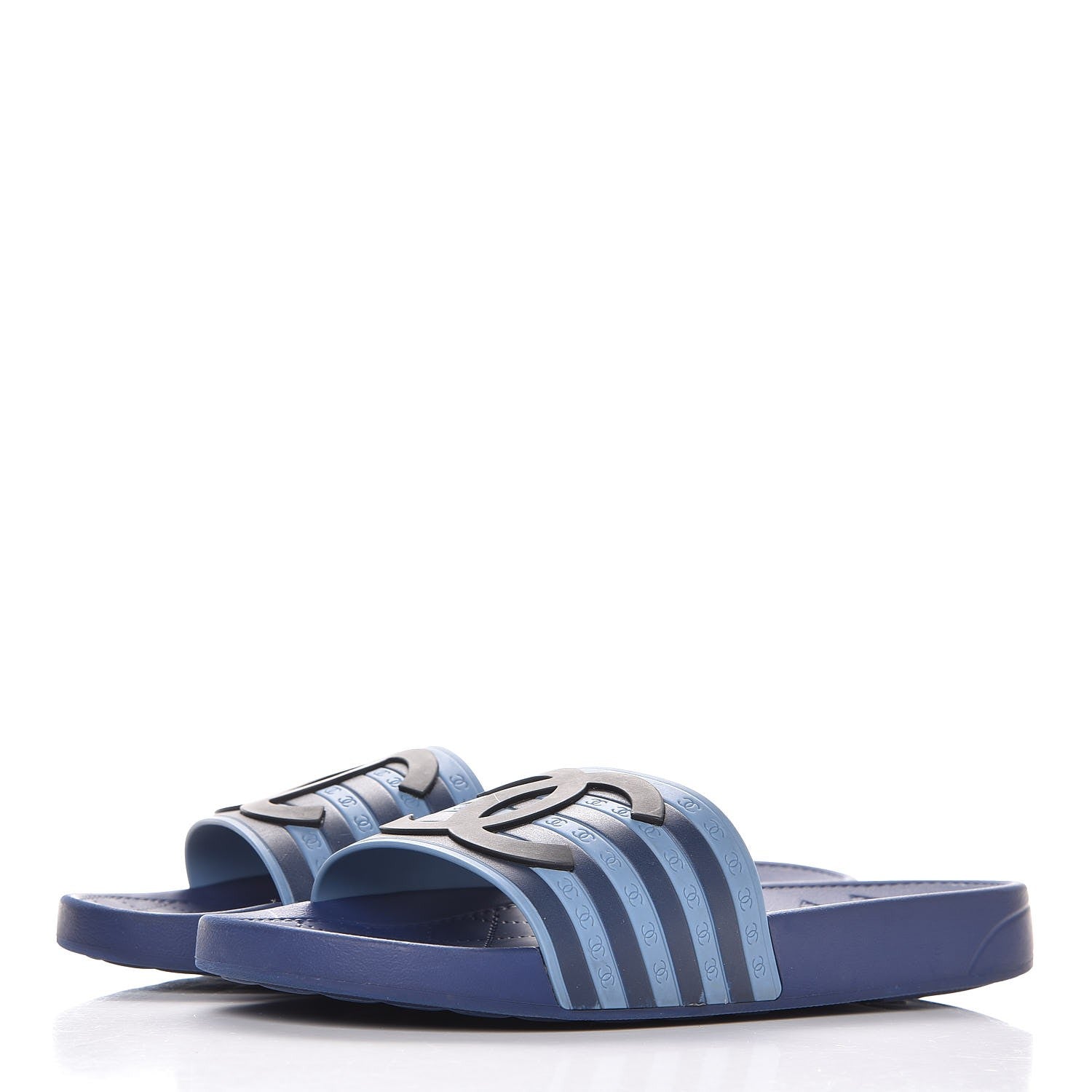 Chanel Rubber CC Flat Slide Sandals 39 Black Navy 2 of 10