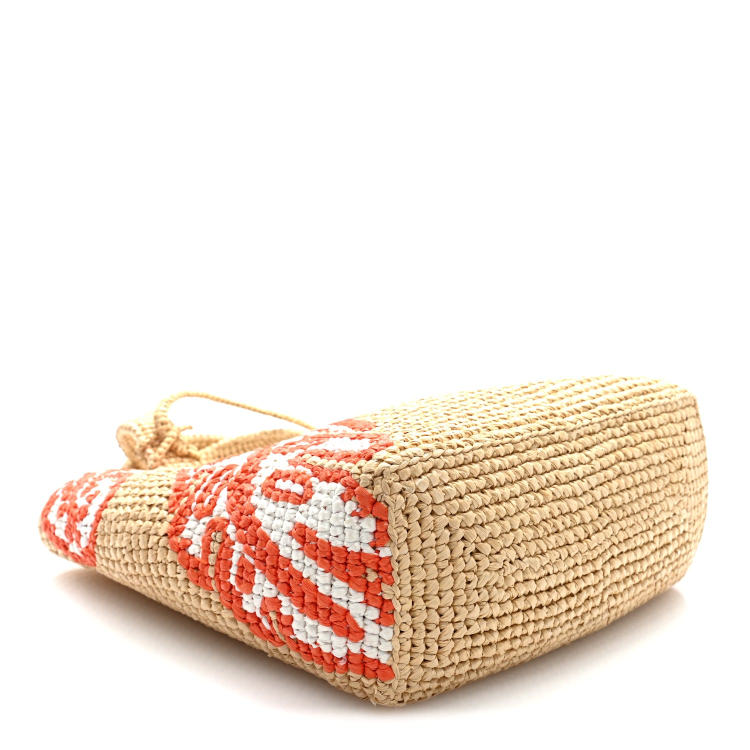 Prada Yarn Raffia Effect Crochet Embroidered Floral Logo Tote Naturale Aranci 4 of 9