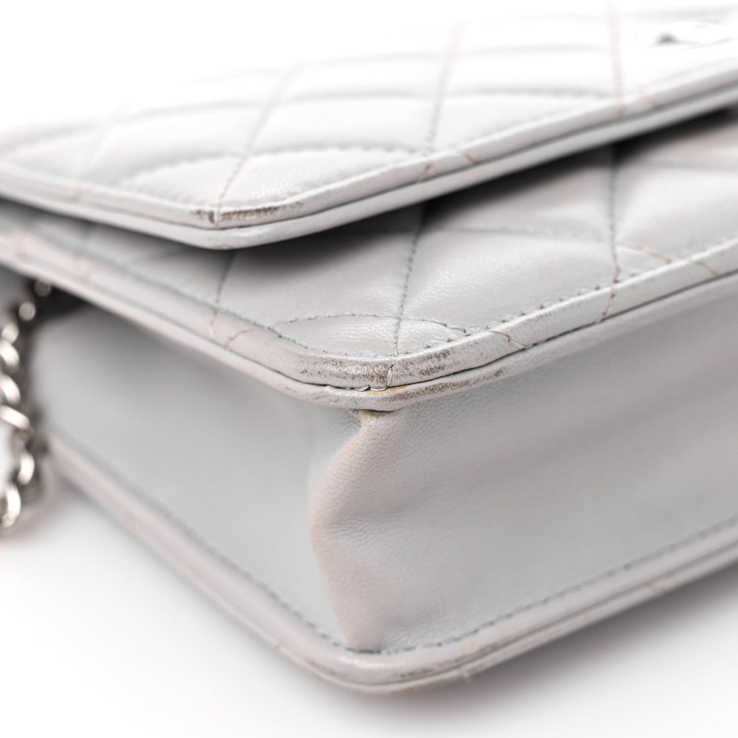 Lambskin Quilted Wallet On Chain WOC Grey