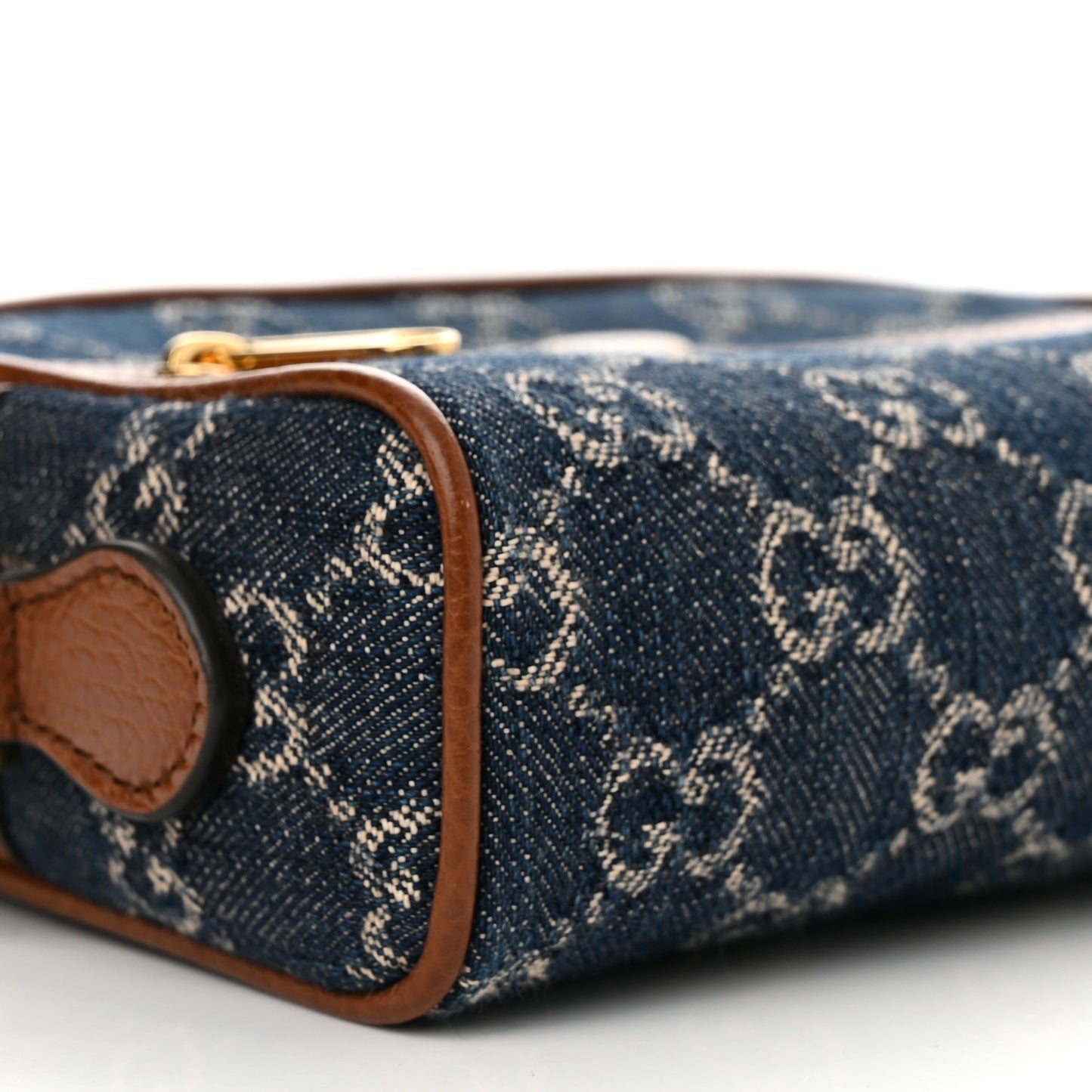 New Denim GG Monogram Dollar Calfskin Mini Ophidia Shoulder Bag Blue Tea Cuir Epilog