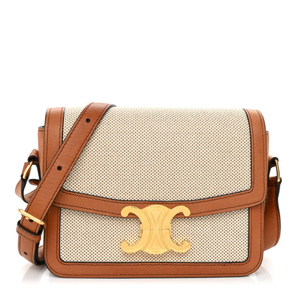 Celine Textile Natural Calfskin Classique Triomphe White Tan 1 of 12