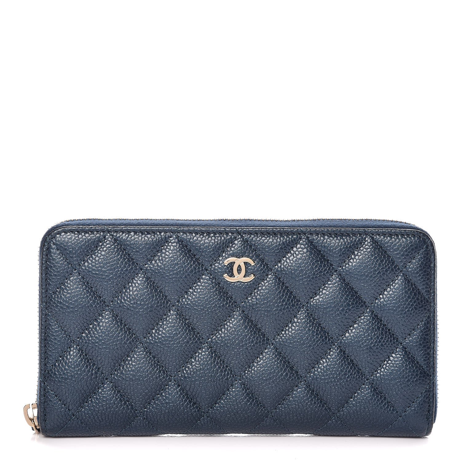 Chanel Metallic Caviar Quilted Large Gusset Zip Around Wallet Dark Blue 1 of 11