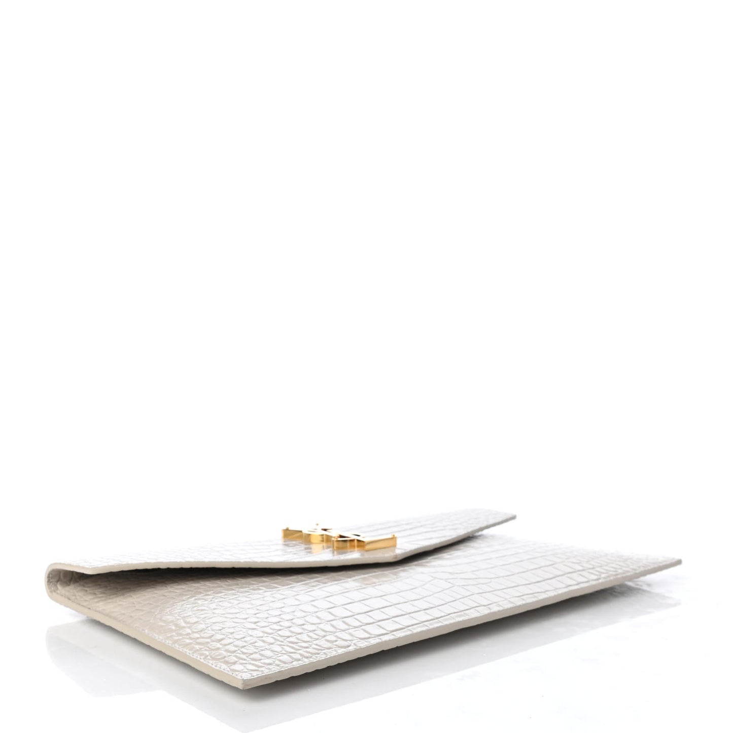 Calfskin Crocodile Embossed Uptown Monogram Clutch Porcellana