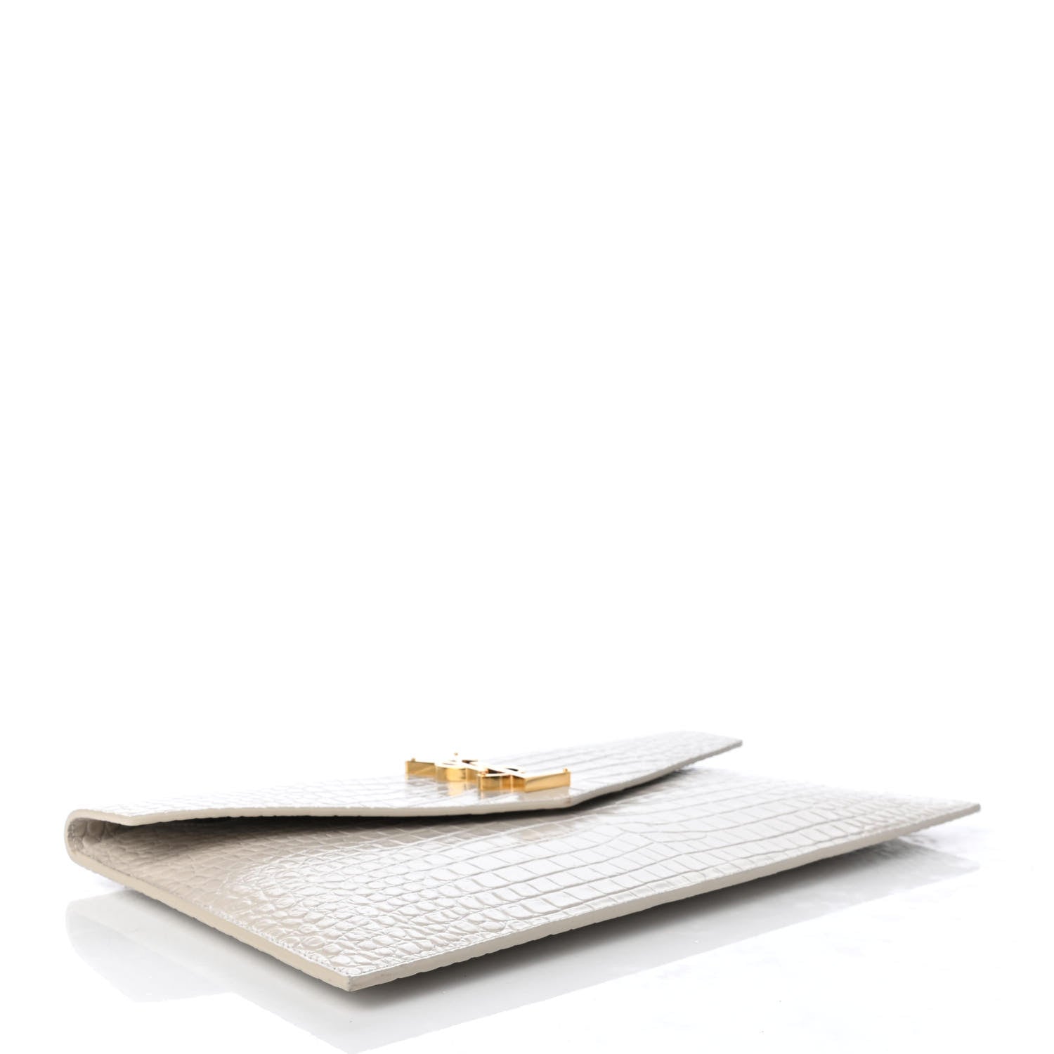 Saint Laurent Calfskin Crocodile Embossed Uptown Monogram Clutch Porcellana 4 of 5