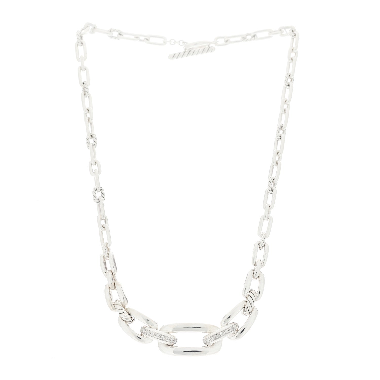 David Yurman Sterling Silver Diamond Wellesley Link Toggle Necklace 2 of 5