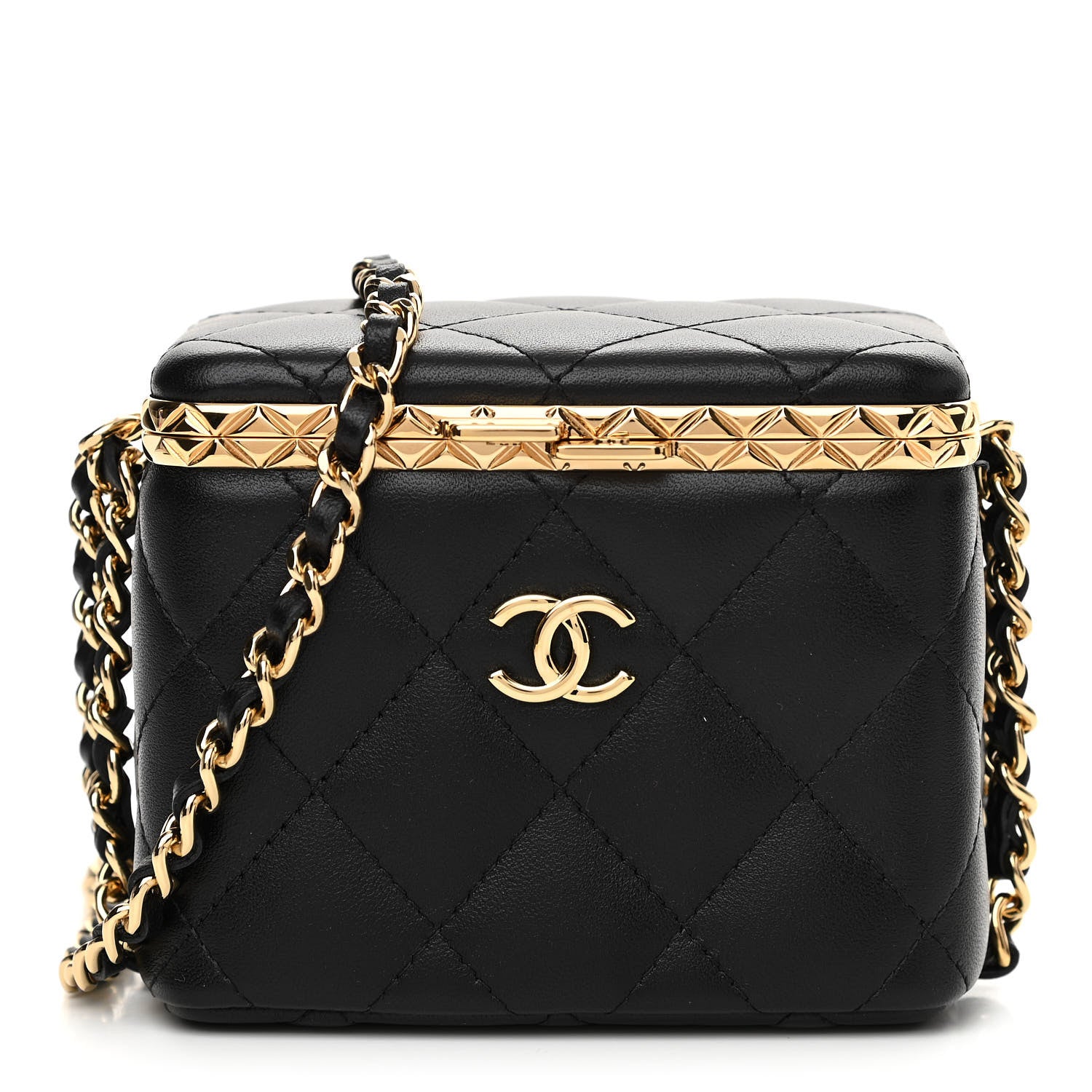 Chanel Metal Lambskin Quilted Small Vanity With Chain Black 2 of 11