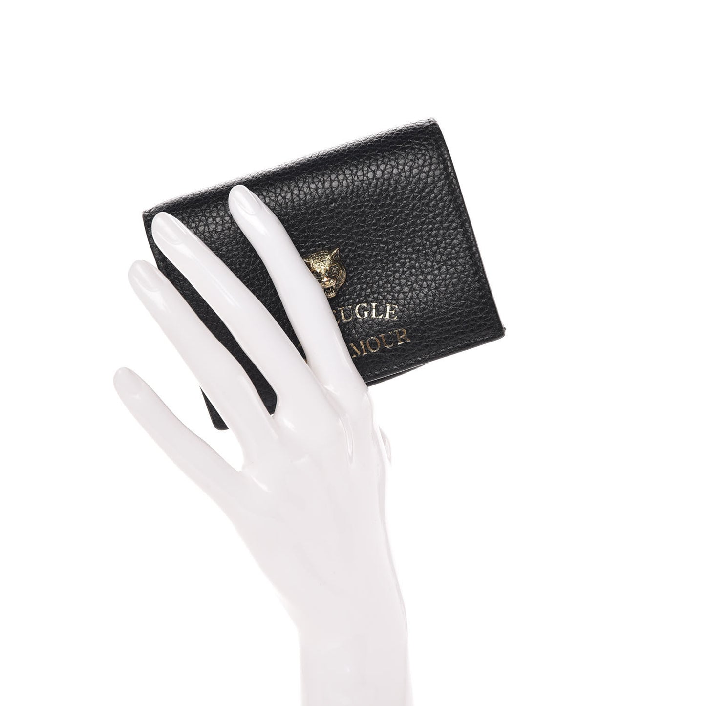 Pebbled Calfskin Animalier Tiger Card Case Black