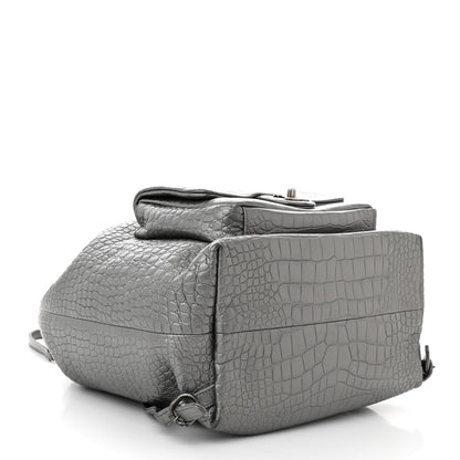 Chanel Metallic Calfskin Crocodile Embossed Large Backpack Silver 4 of 10