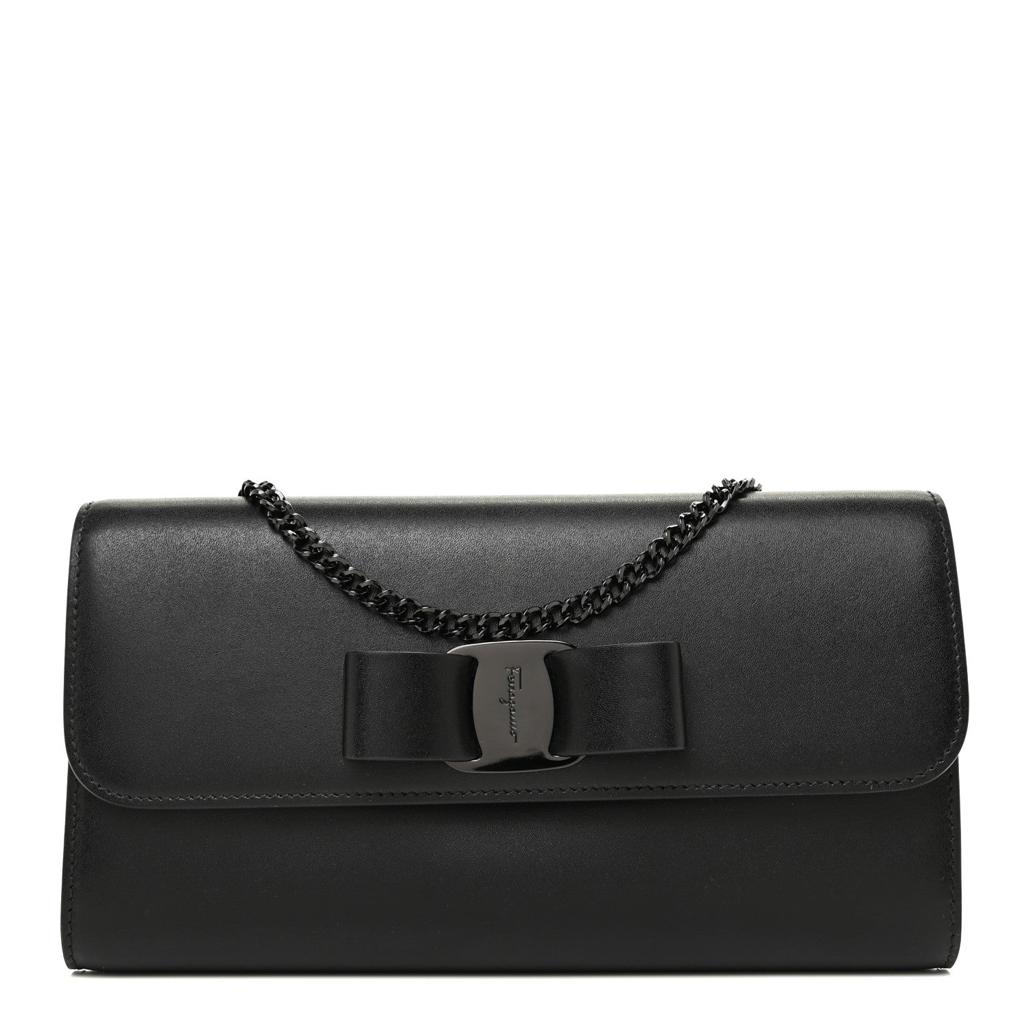 Salvatore Ferragamo Calfskin Vara Rainbow Wallet On Chain Black 1 of 12