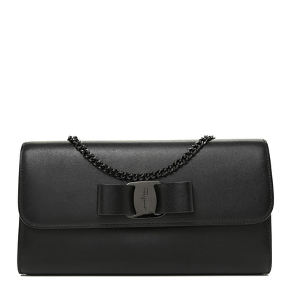 Salvatore Ferragamo Calfskin Vara Rainbow Wallet On Chain Black 1 of 12