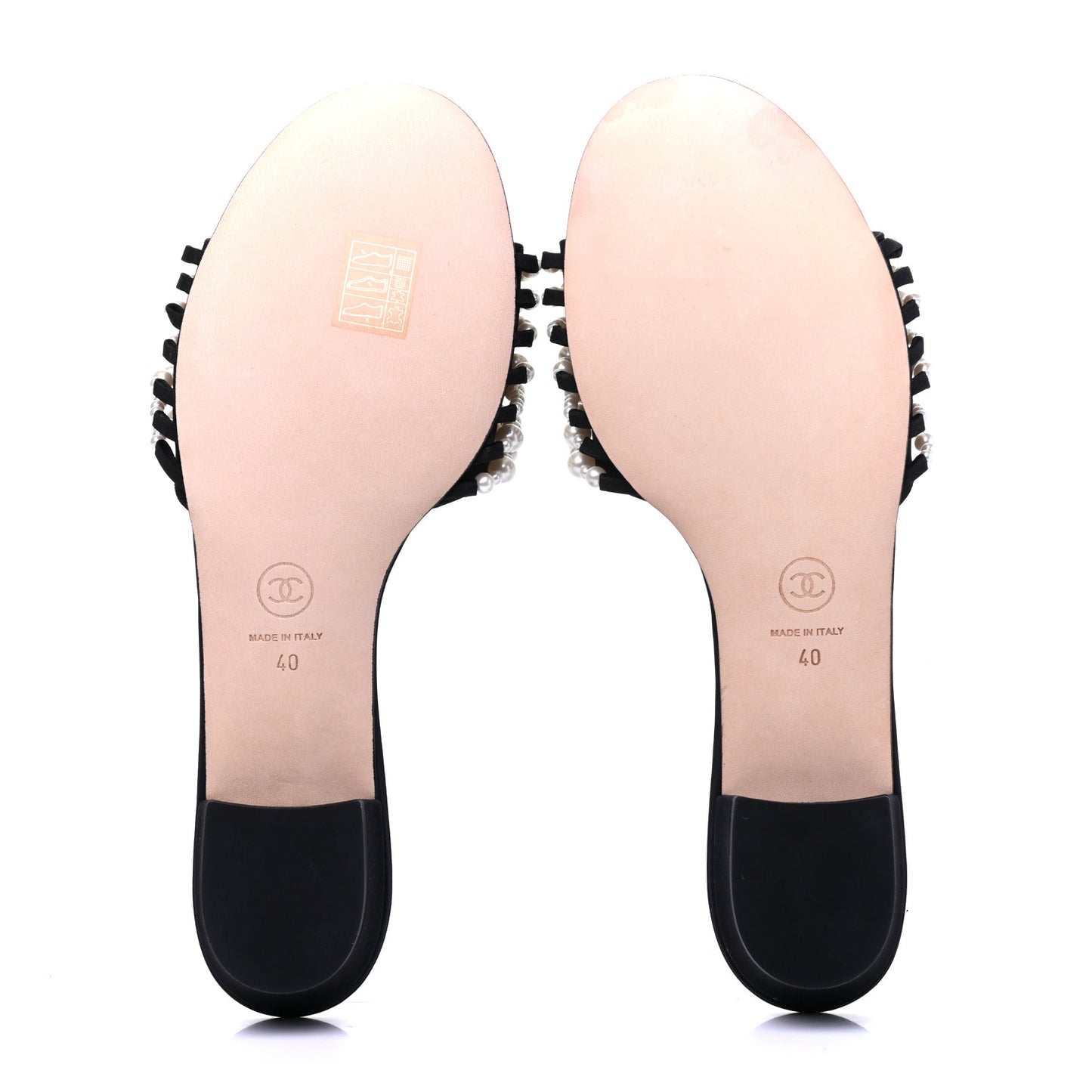Satin Pearl Flat Sandals 40 Black