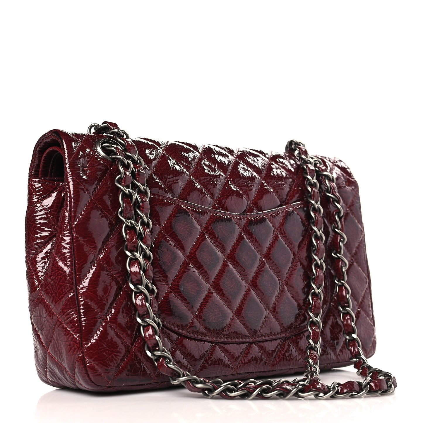 Patent Calfskin Quilted Medium Double Flap Burgundy