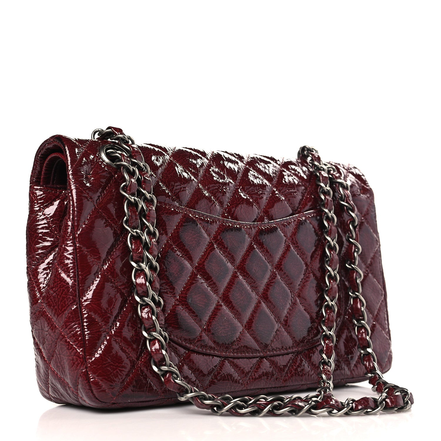 Chanel Patent Calfskin Quilted Medium Double Flap Burgundy 3 of 13