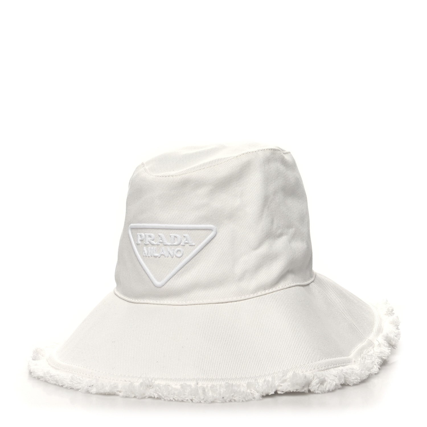Prada Drill Nylon Triangle Logo Embroidered Womens Wide Brim Hat M White 1 of 8