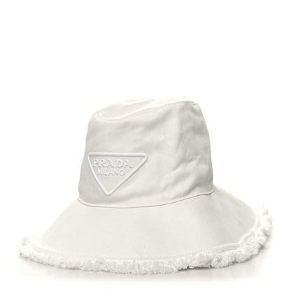 Prada Drill Nylon Triangle Logo Embroidered Womens Wide Brim Hat M White 1 of 8