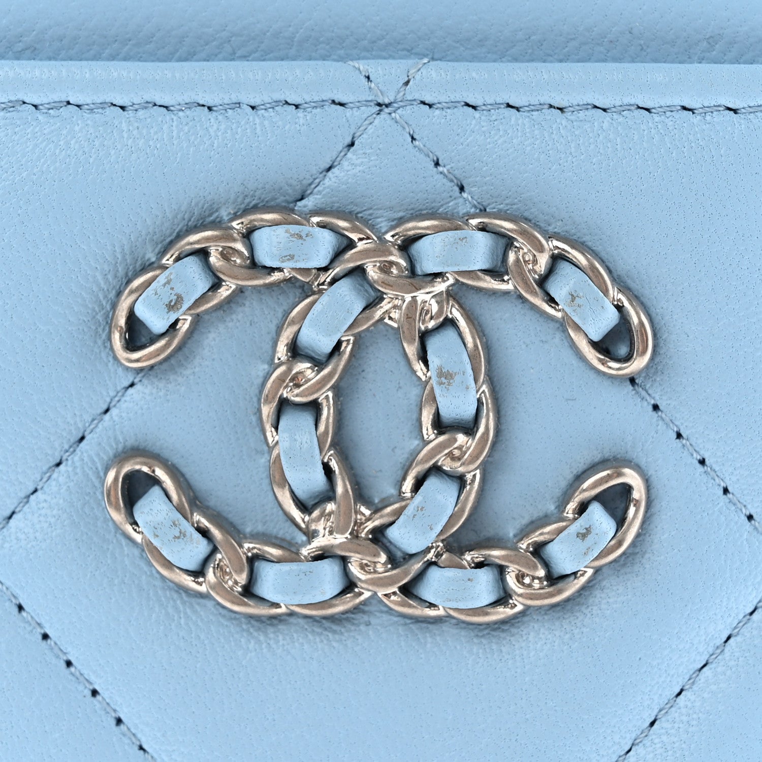 Chanel Lambskin Quilted Chanel 19 Vertical Zip Card Holder Wallet Light Blue 8 of 8
