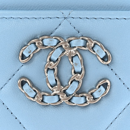Chanel Lambskin Quilted Chanel 19 Vertical Zip Card Holder Wallet Light Blue 8 of 8