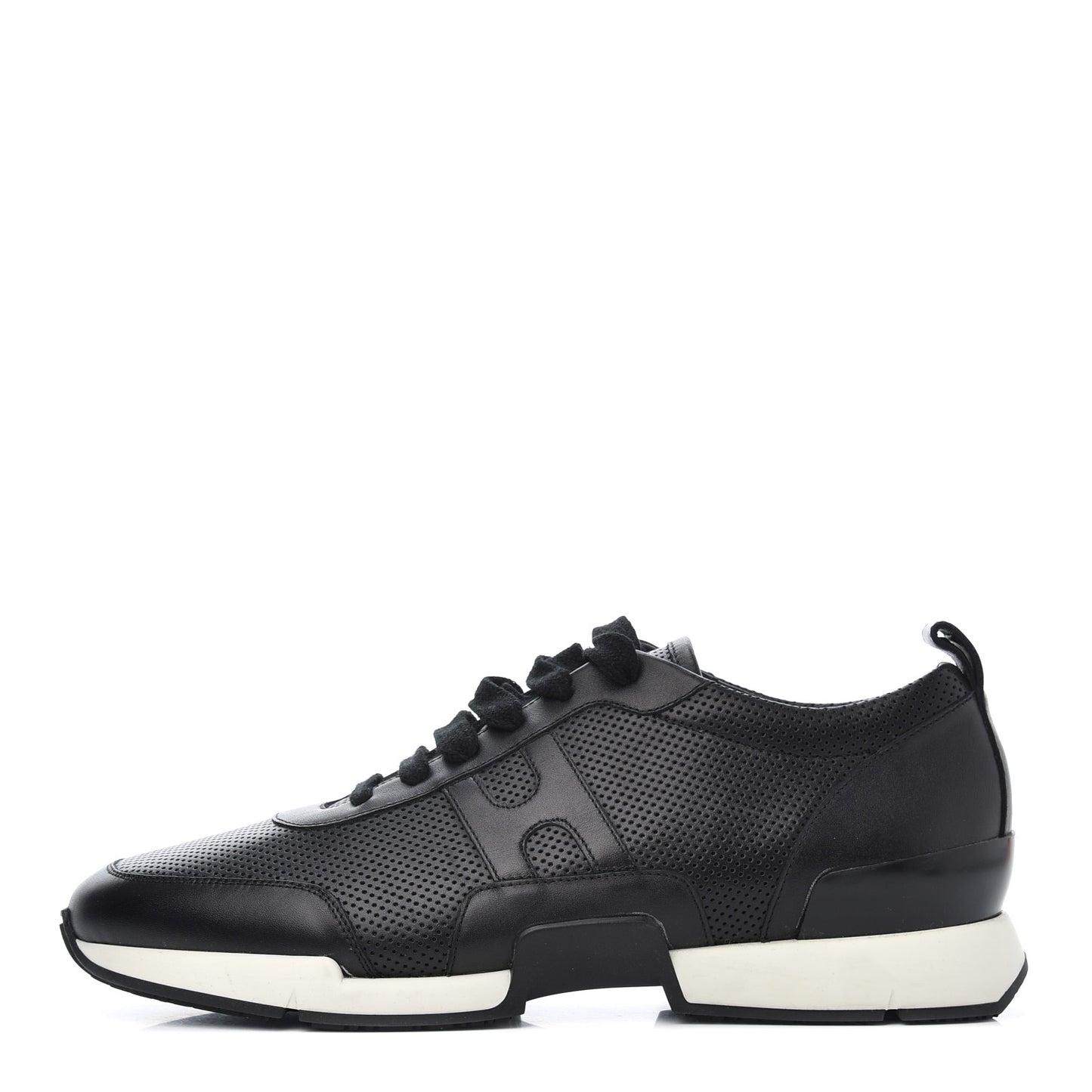 Calfskin Perforated Mens Starter Sneakers 45.5 Black