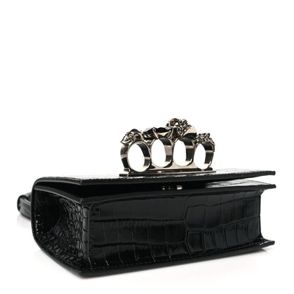Alexander McQueen Calfskin Shiny Crocodile Embossed Jeweled Satchel Black 4 of 9