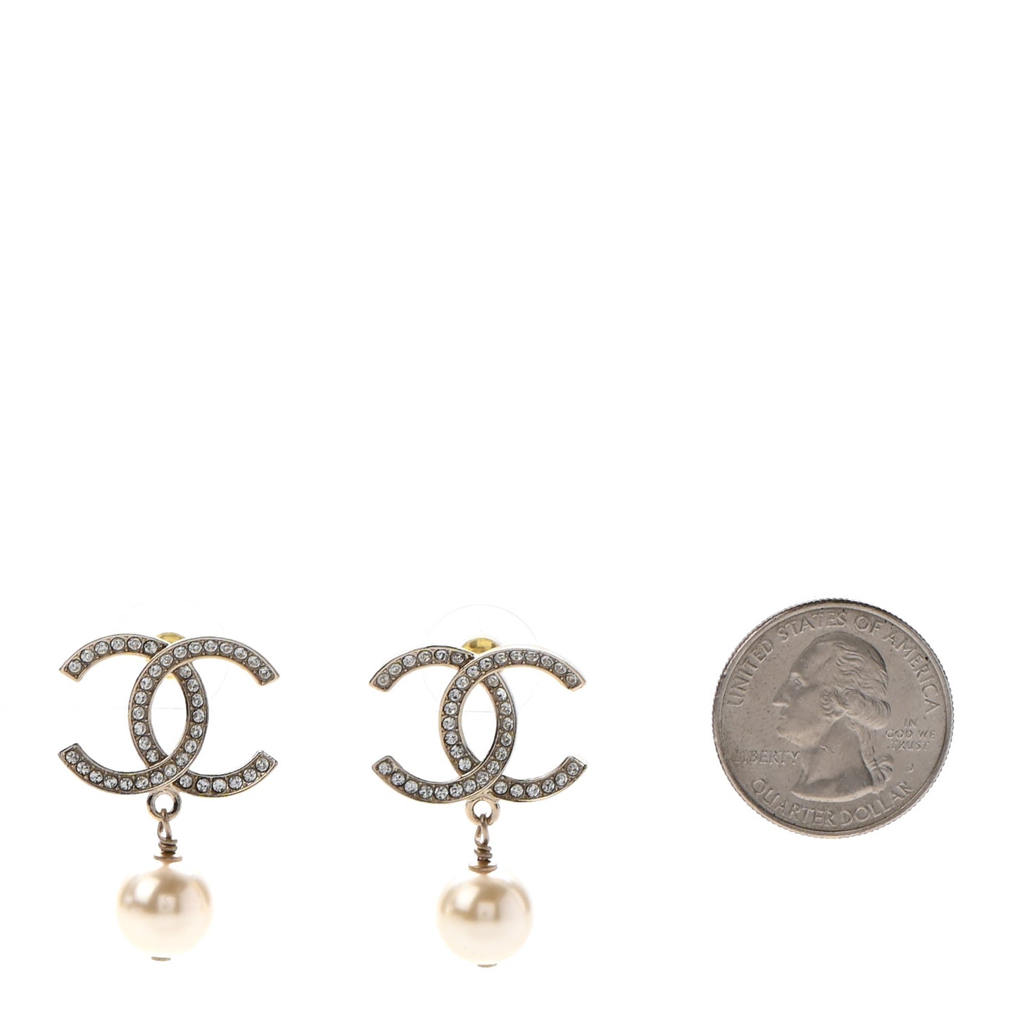 Crystal Pearl CC Drop Earrings Gold