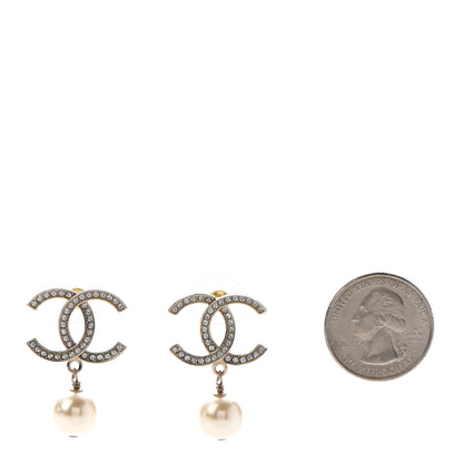 Chanel Crystal Pearl CC Drop Earrings Gold 2 of 4