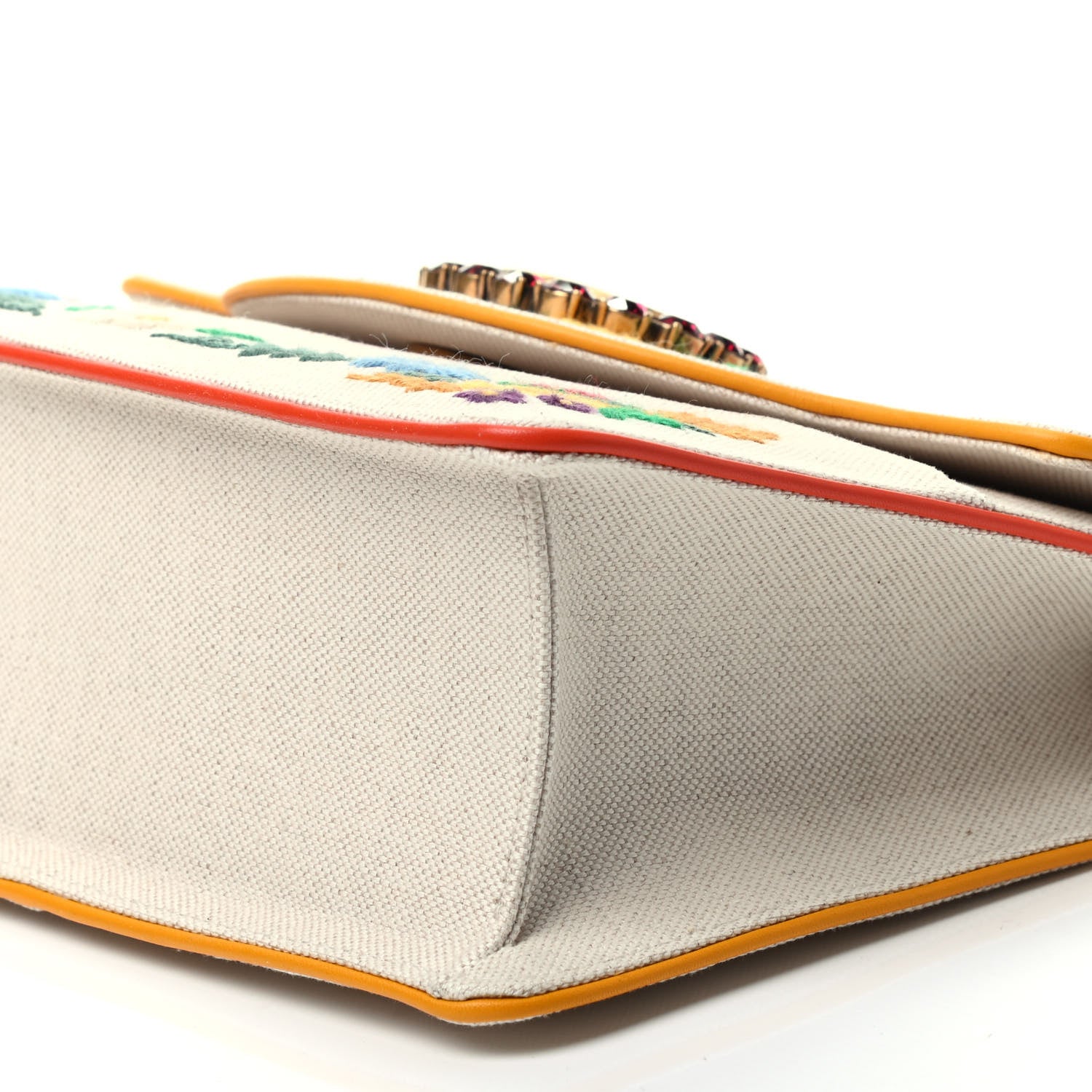 Gucci Linen Canvas Embroidered Small Shoulder Bag White 8 of 9