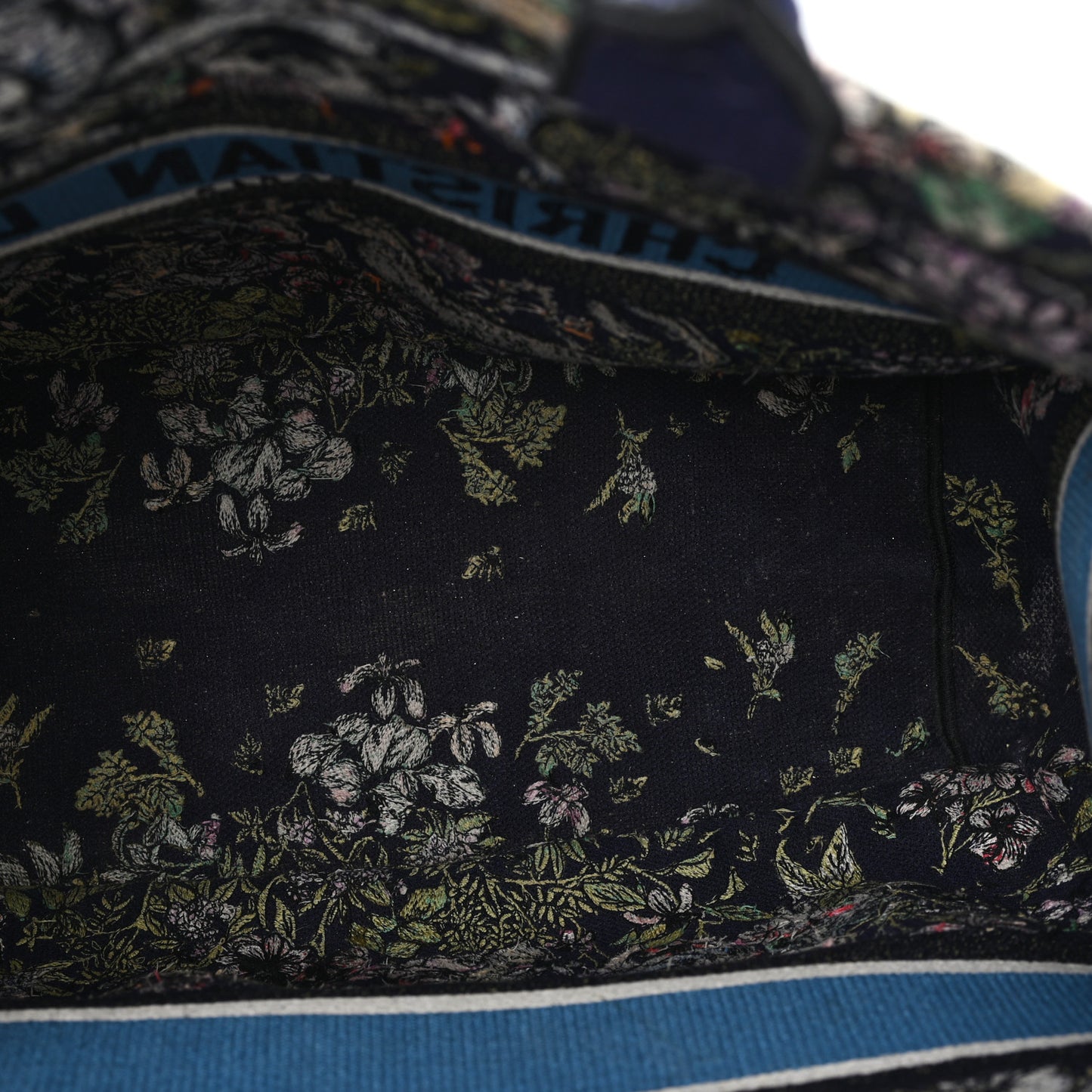 Canvas Embroidered Large Toile de Jouy Book Tote Blue Multicolor