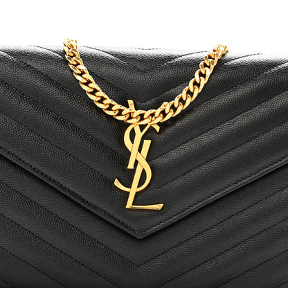 Saint Laurent Grain De Poudre Matelasse Chevron Monogram Chain Wallet Black Black 7 of 12