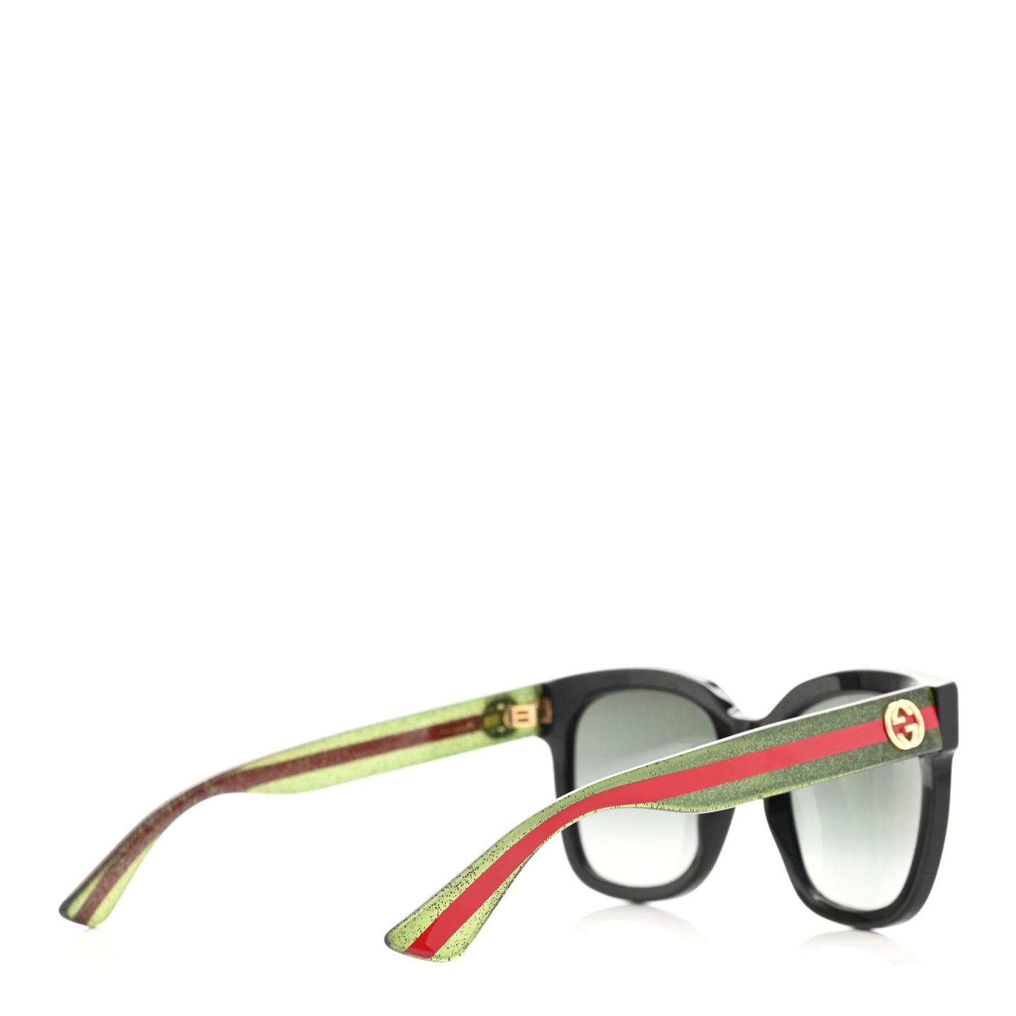Acetate Square Frame Web Glitter Sunglasses GG0034S Black Green