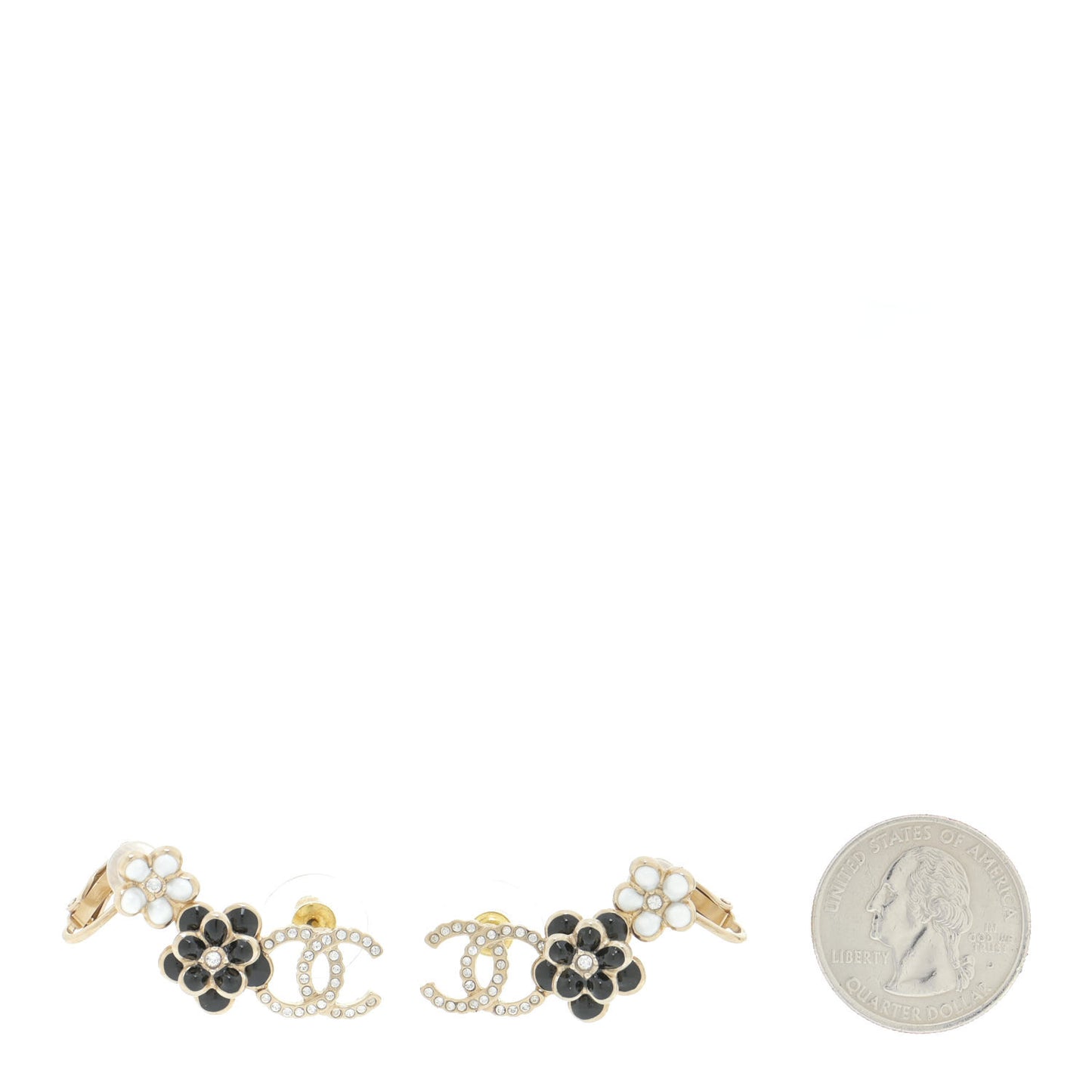 Crystal Enamel Flower CC Earrings Gold White Black