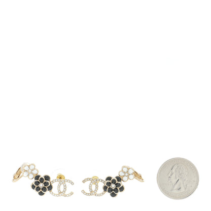 Chanel Crystal Enamel Flower CC Earrings Gold White Black 2 of 6