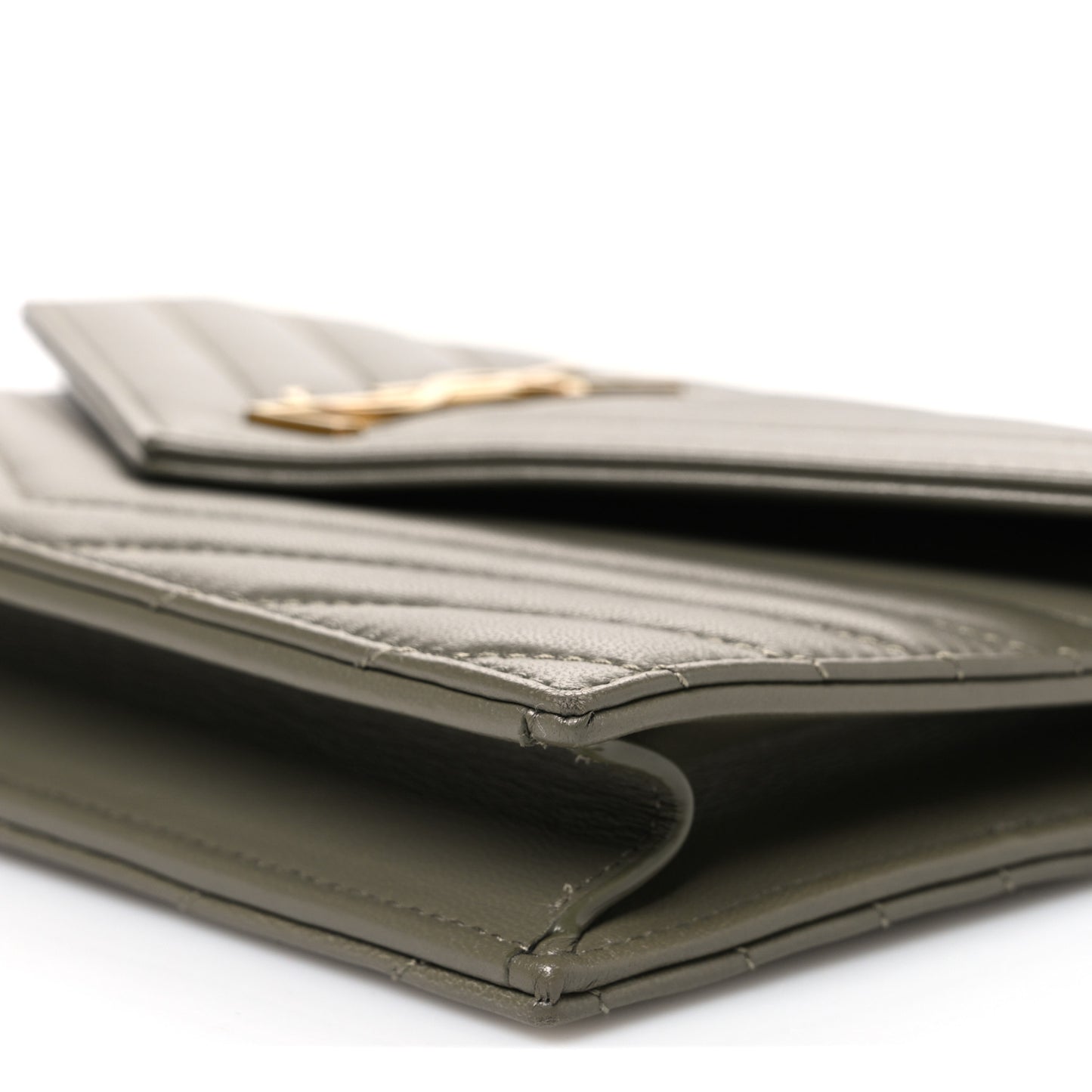 Lambskin Matelasse Chevron Monogram Envelope Chain Wallet  Green