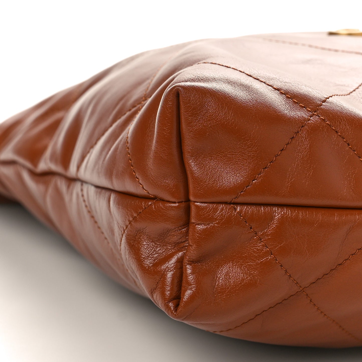 Shiny Calfskin Quilted Small Chanel 22 Camel