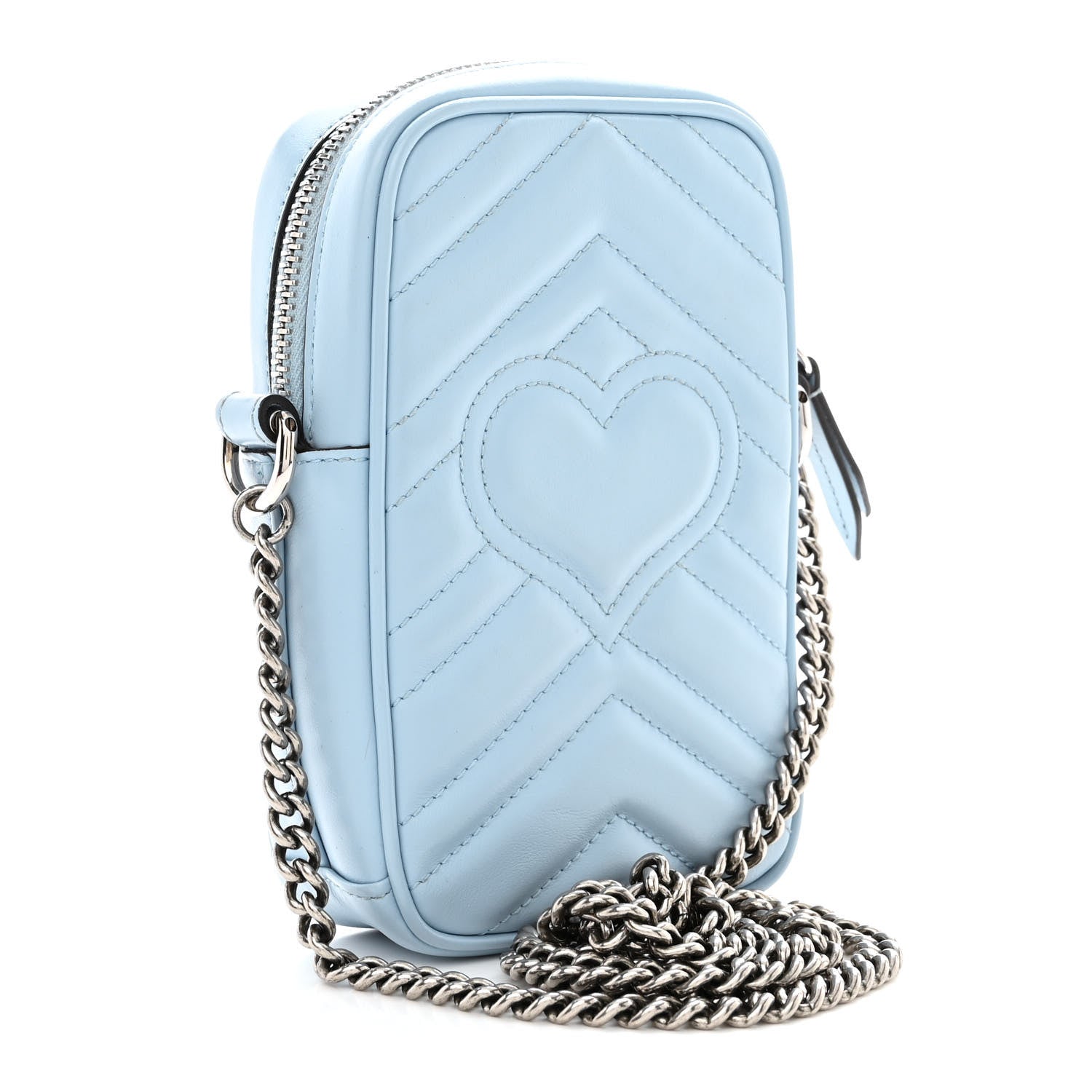 Gucci Calfskin Matelasse Mini GG Marmont Crossbody Bag Porcelain Light Blue 3 of 10