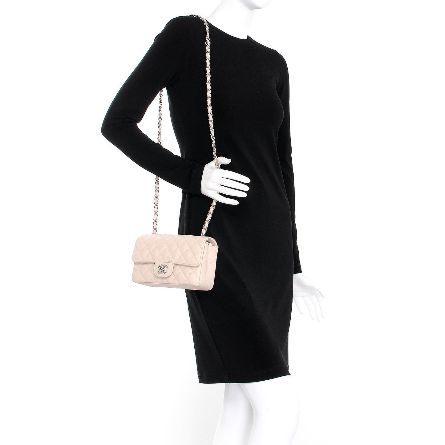 Caviar Quilted Mini Rectangular Flap Beige Clair