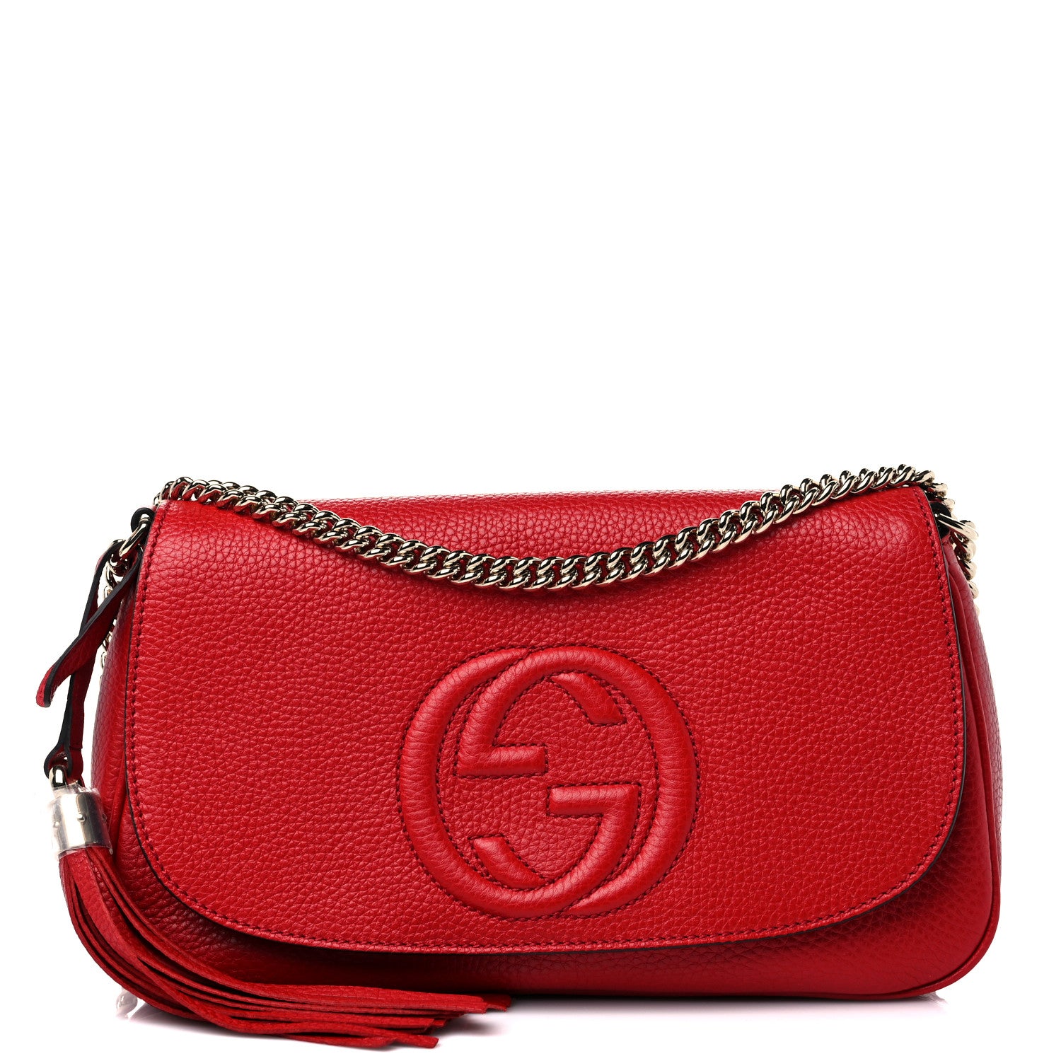 Gucci Pebbled Calfskin Medium Soho Flap Crossbody Vibrant Red 1 of 8