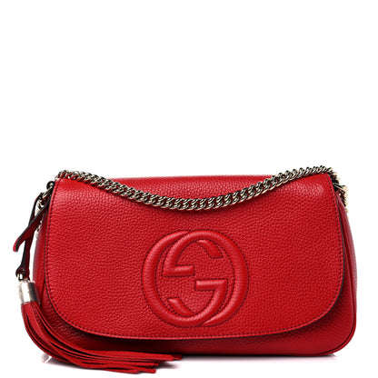 Gucci Pebbled Calfskin Medium Soho Flap Crossbody Vibrant Red 1 of 8