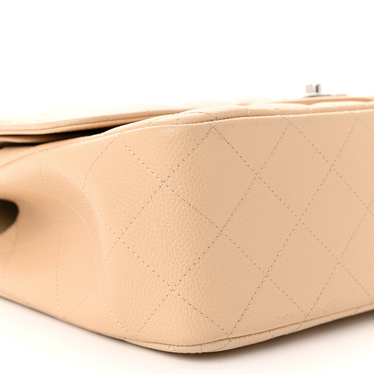Caviar Quilted Jumbo Double Flap Light Beige