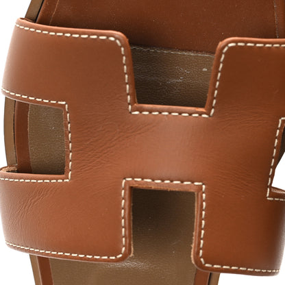Hermes Box Calfskin Oran Sandals 37.5 Gold 9 of 10