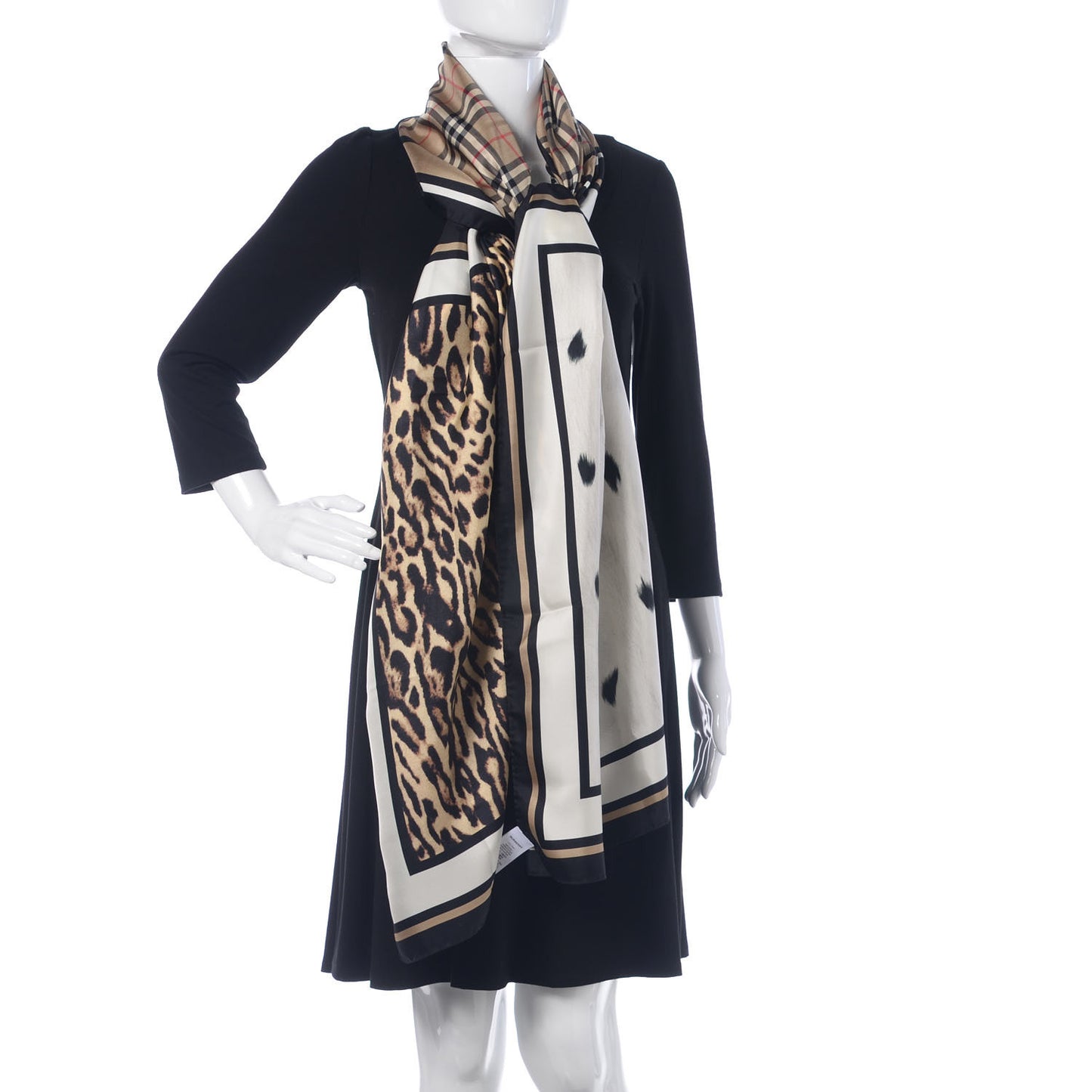 Silk Vintage Check Animal Print Scarf Archive Beige