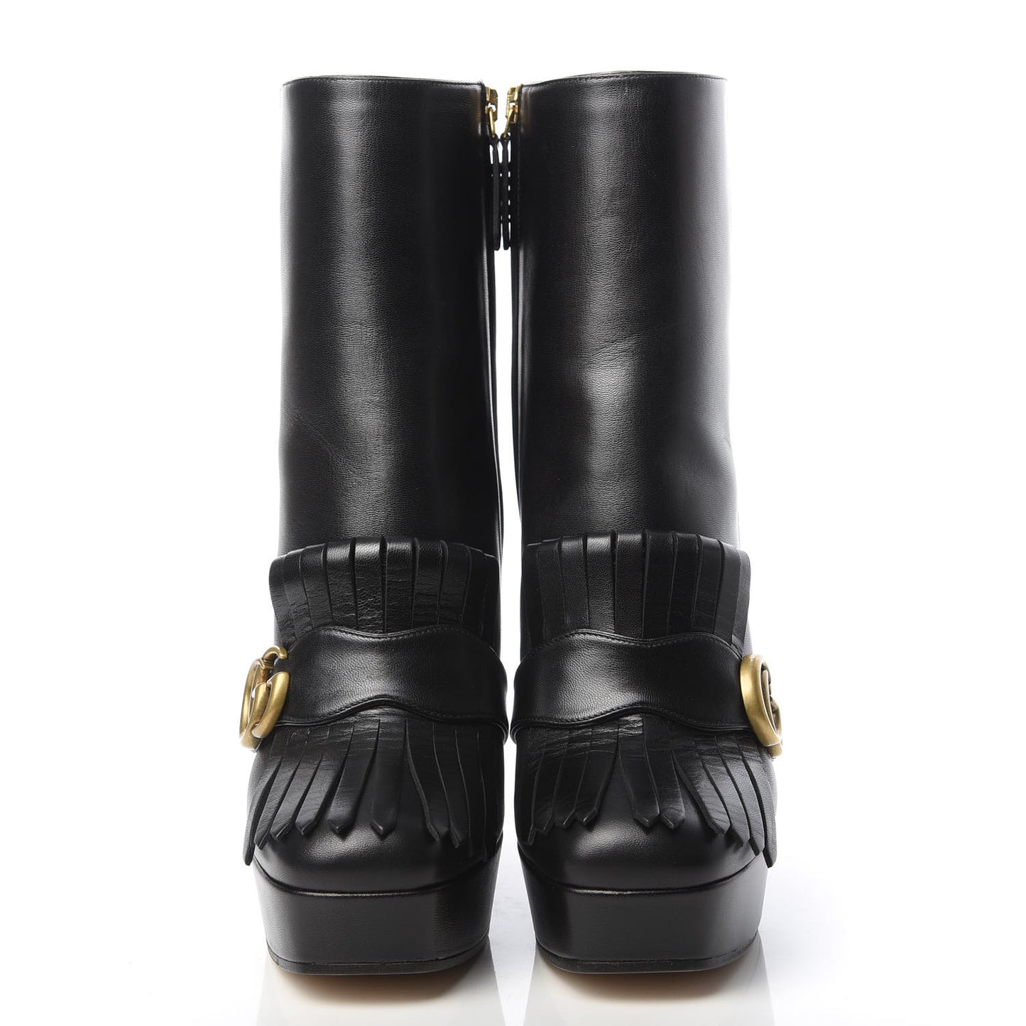Malaga Kid GG Marmont Fringe Platform Ankle Boots 39.5 Black