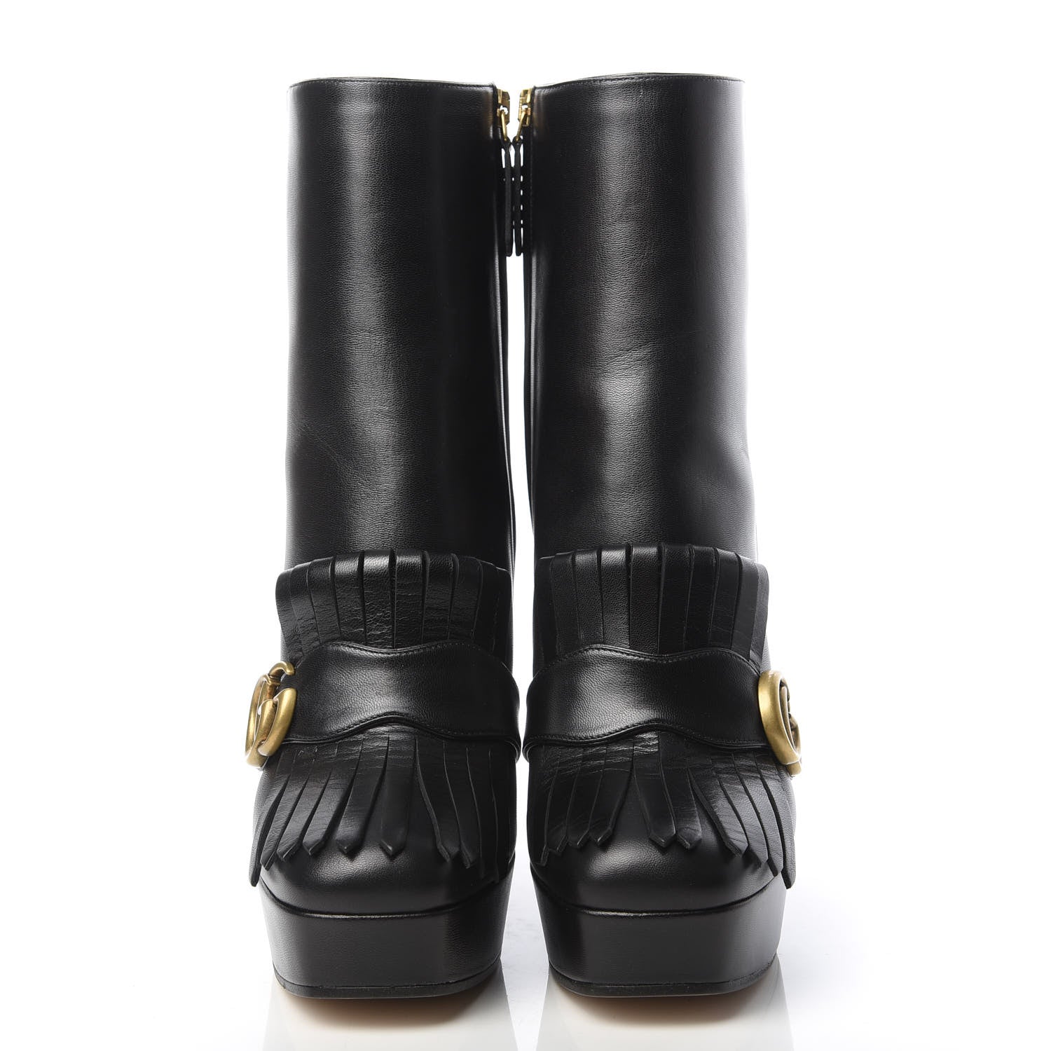 Gucci Malaga Kid GG Marmont Fringe Platform Ankle Boots 39.5 Black 2 of 10