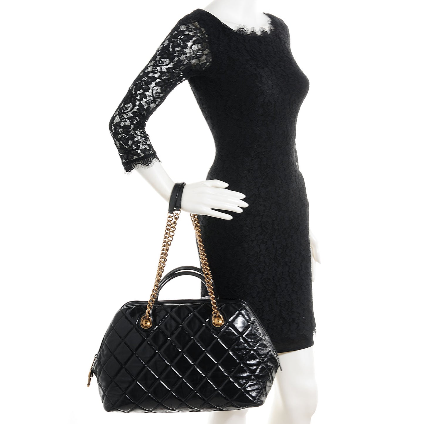 Glazed Calfskin Castle Rock Bowling Bag Black