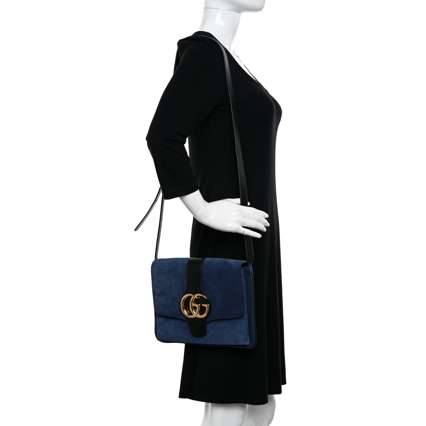 Suede Medium Arli Flap Shoulder Bag Blue Ink Black