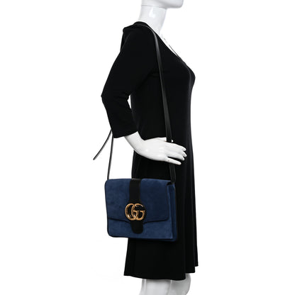 Gucci Suede Medium Arli Flap Shoulder Bag Blue Ink Black 2 of 11