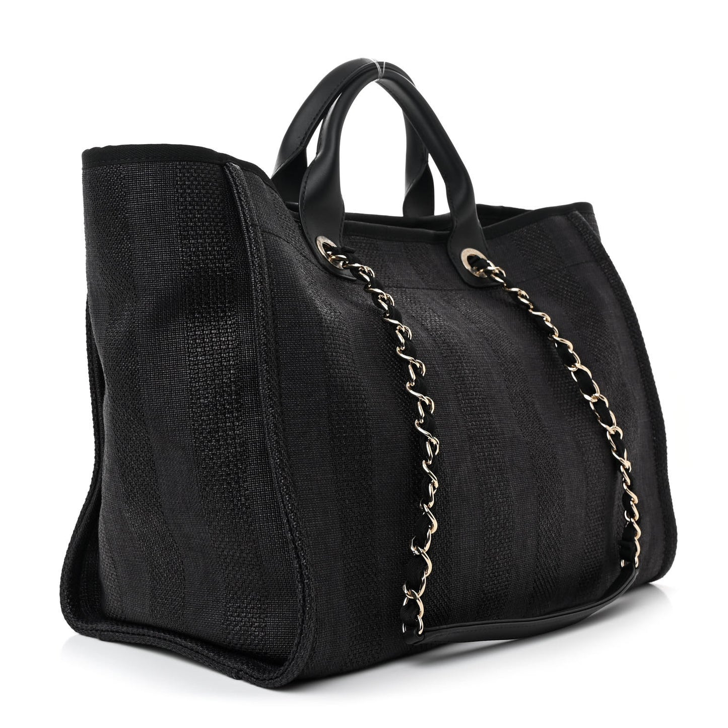 Mixed Fibers Calfskin Striped Medium Deauville Black