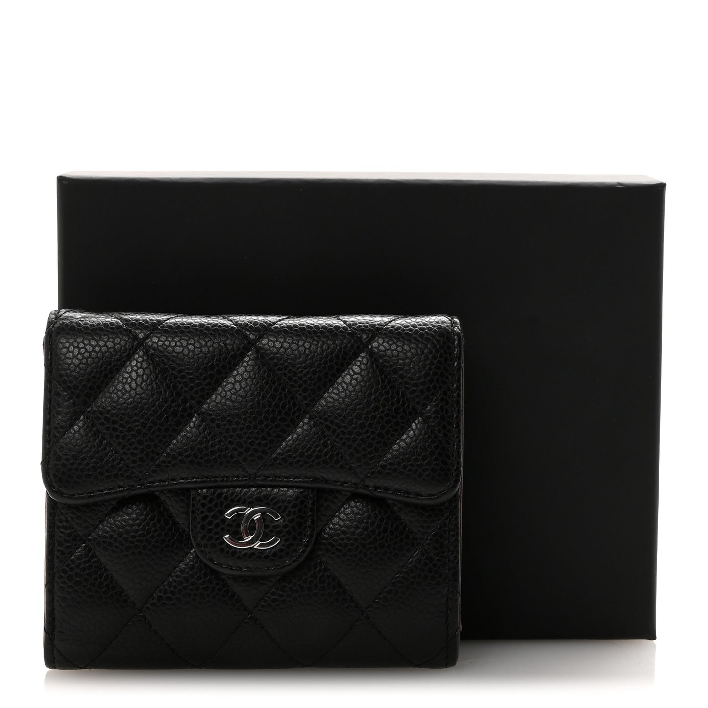 Caviar Quilted Compact Flap Wallet Black